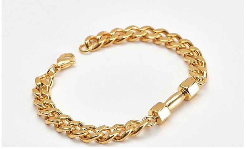 Mens Titanium Steel Dumbbell Bracelet Vintage